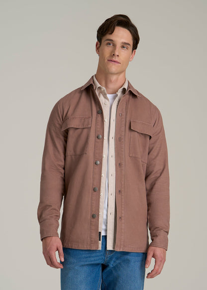 Casual Twill Shirt Jacket for Tall Men in Nutmeg