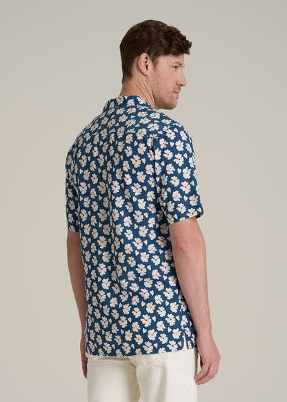 Short Sleeve Resort Shirt for Tall Men in Bright Blue Floral