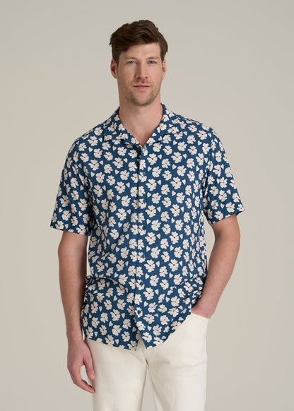 Short Sleeve Resort Shirt for Tall Men in Bright Blue Floral