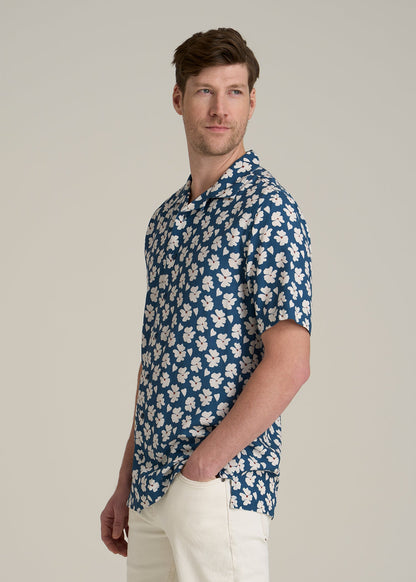 Short Sleeve Resort Shirt for Tall Men in Bright Blue Floral
