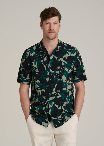 Short Sleeve Resort Shirt for Tall Men in Green and Black Floral