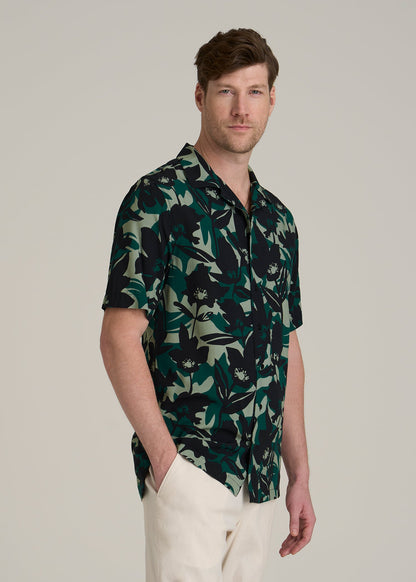 Short Sleeve Resort Shirt for Tall Men in Green and Black Floral