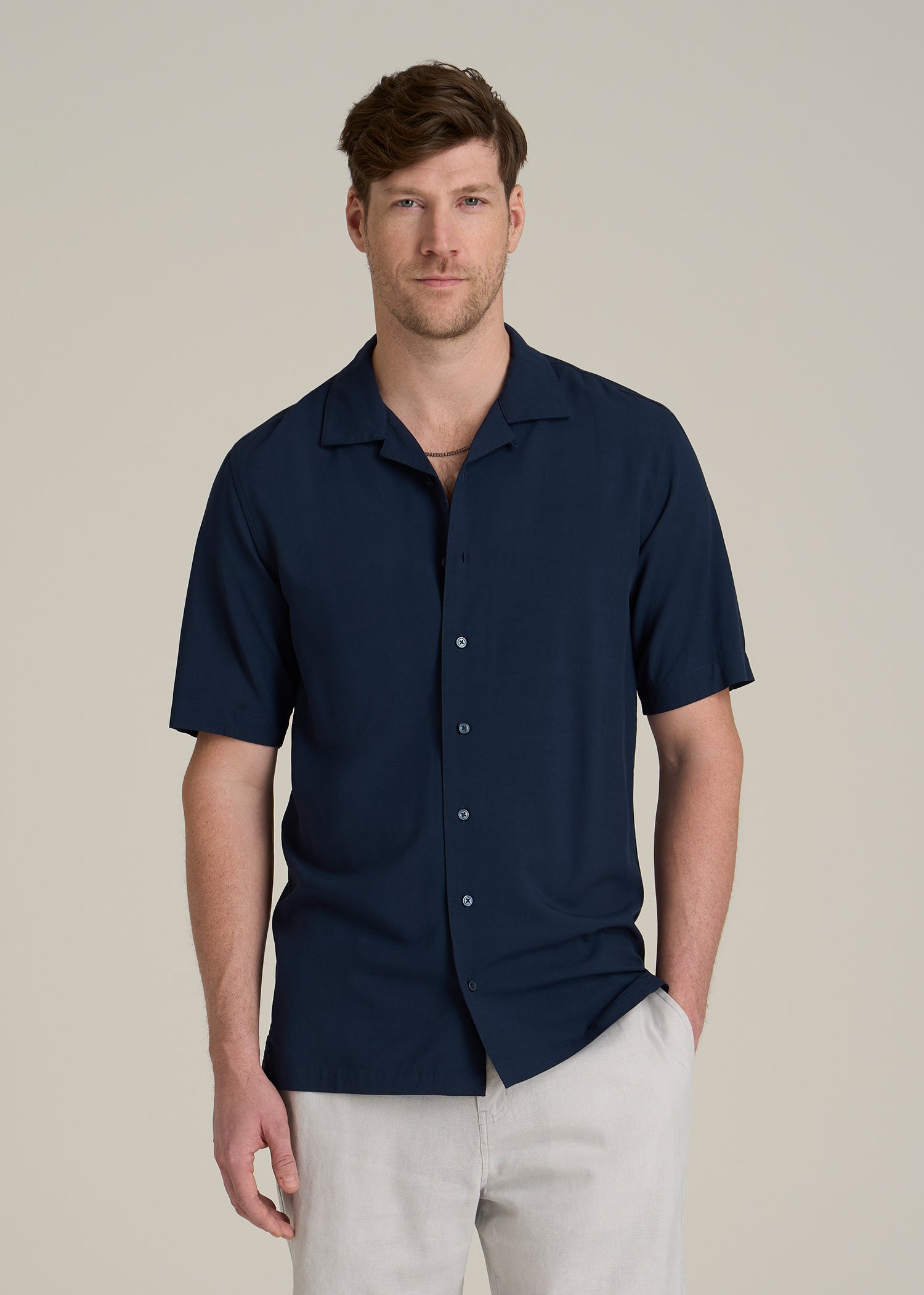 Short Sleeve Resort Shirt for Tall Men in Navy