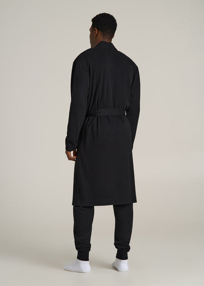 Waffle-Knit Lounge Robe for Tall Men in Black