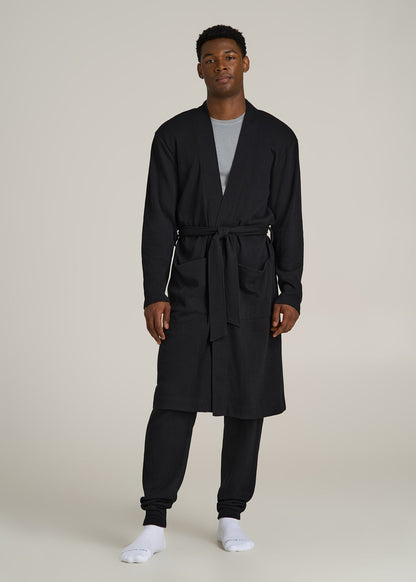 Waffle-Knit Lounge Robe for Tall Men in Black