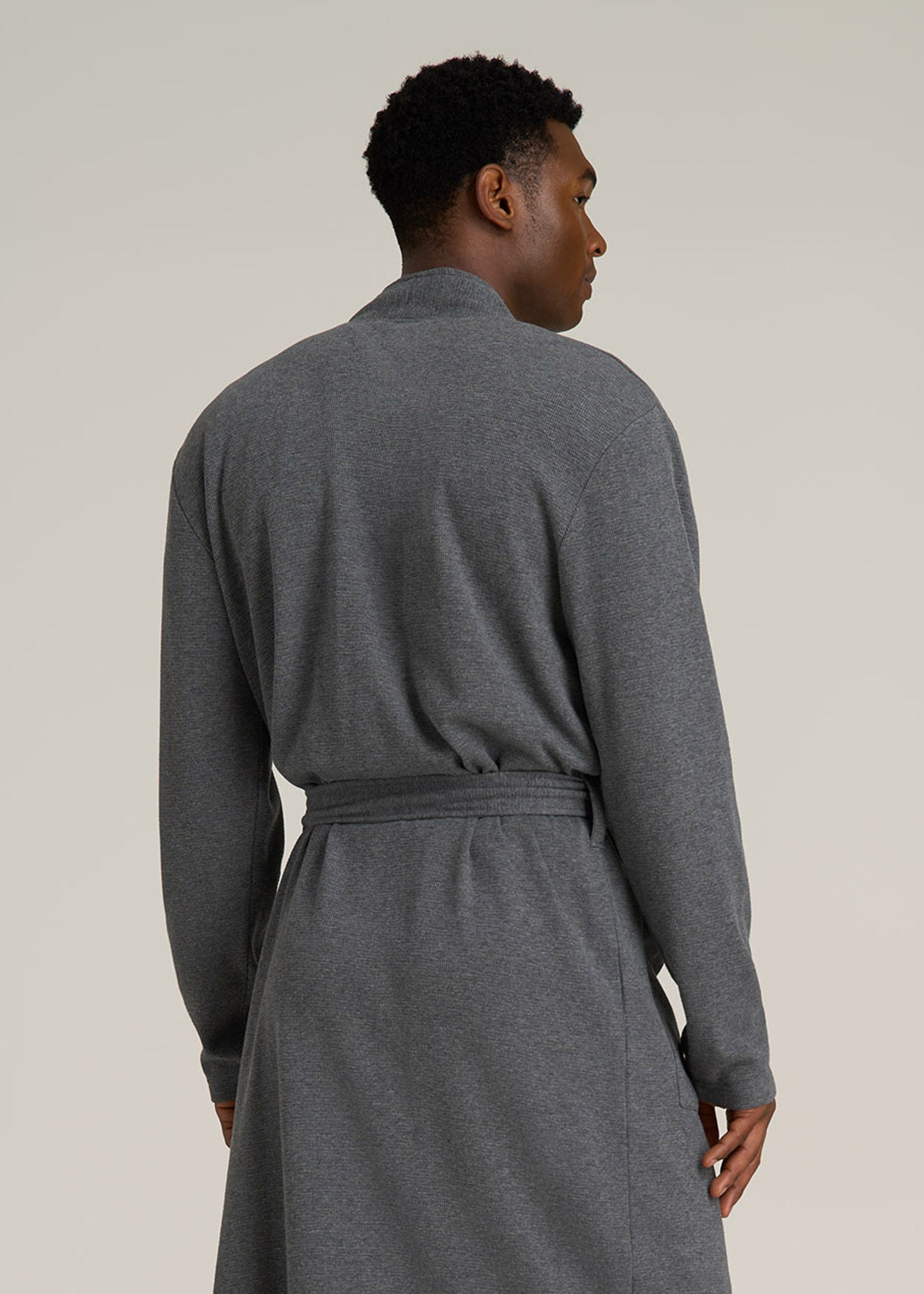 Waffle-Knit Lounge Robe for Tall Men in Stone Grey Mix