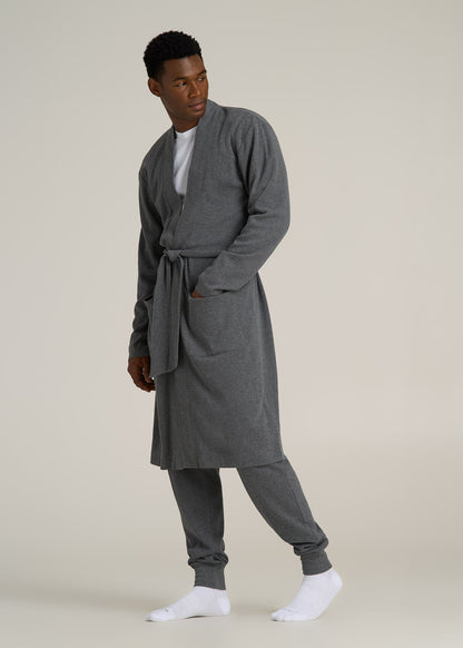 Waffle-Knit Lounge Robe for Tall Men in Stone Grey Mix
