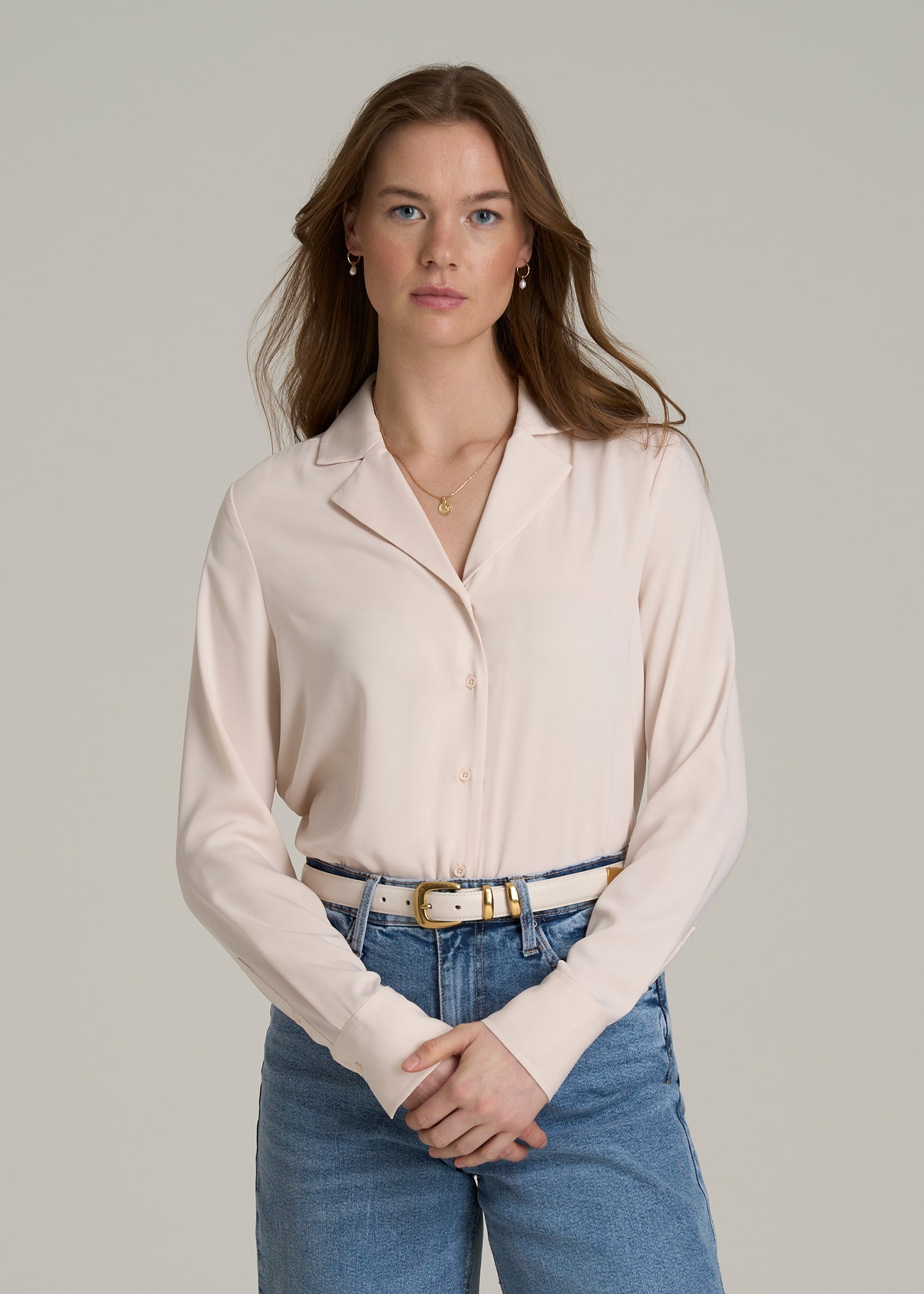 Notch Collar Blouse for Tall Women in Shell