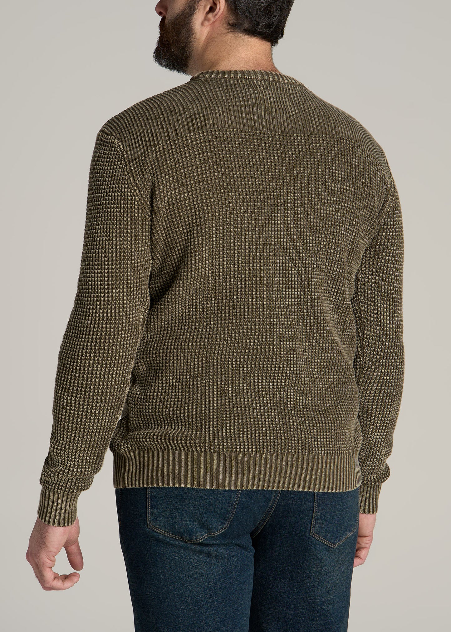 LJ&S Acid Wash Knit Tall Men's Sweater in Vintage Surplus Green