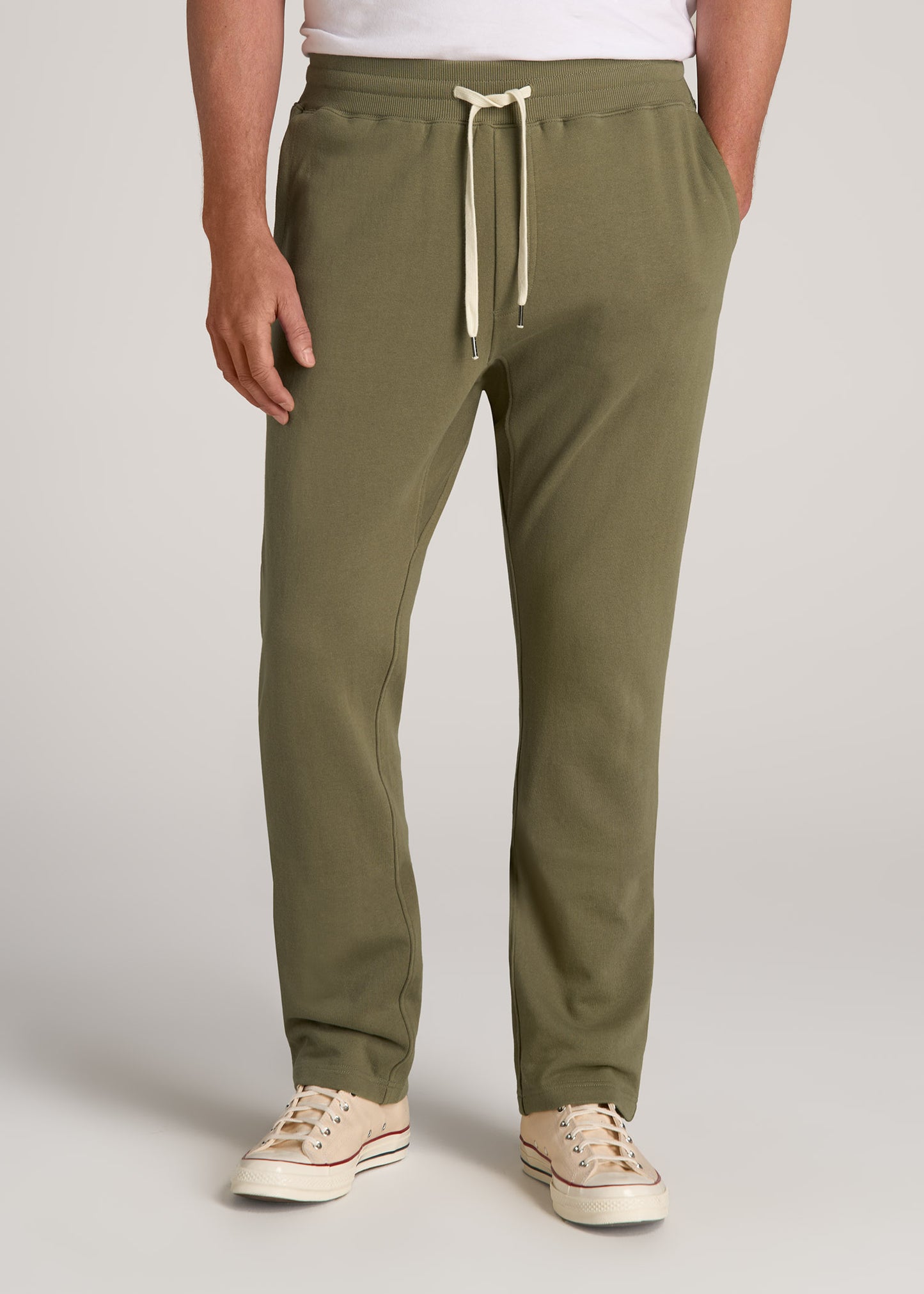 LJ&S Brushed Terrycloth Sweatpants for Tall Men in Vintage Moss Green