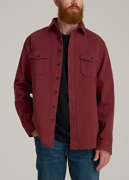 LJ&S Heavyweight Cotton Twill Overshirt for Tall Men in Burnt Brick