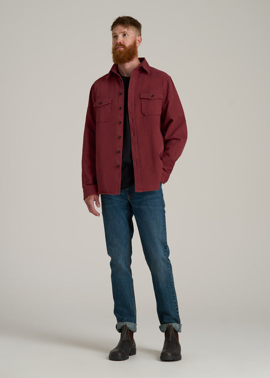 LJ&S Heavyweight Cotton Twill Overshirt for Tall Men in Burnt Brick