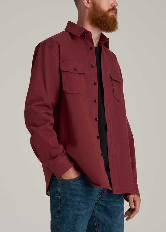 LJ&S Heavyweight Cotton Twill Overshirt for Tall Men in Burnt Brick