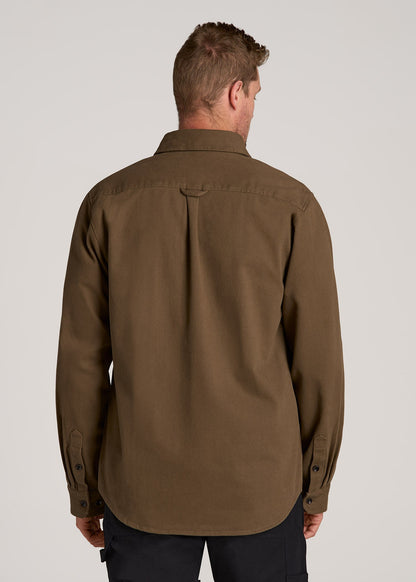 LJ&S Heavyweight Cotton Twill Overshirt for Tall Men in Grizzly Brown