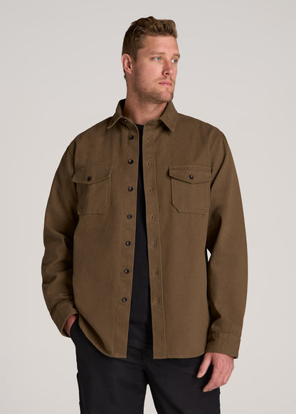 LJ&S Heavyweight Cotton Twill Overshirt for Tall Men in Grizzly Brown