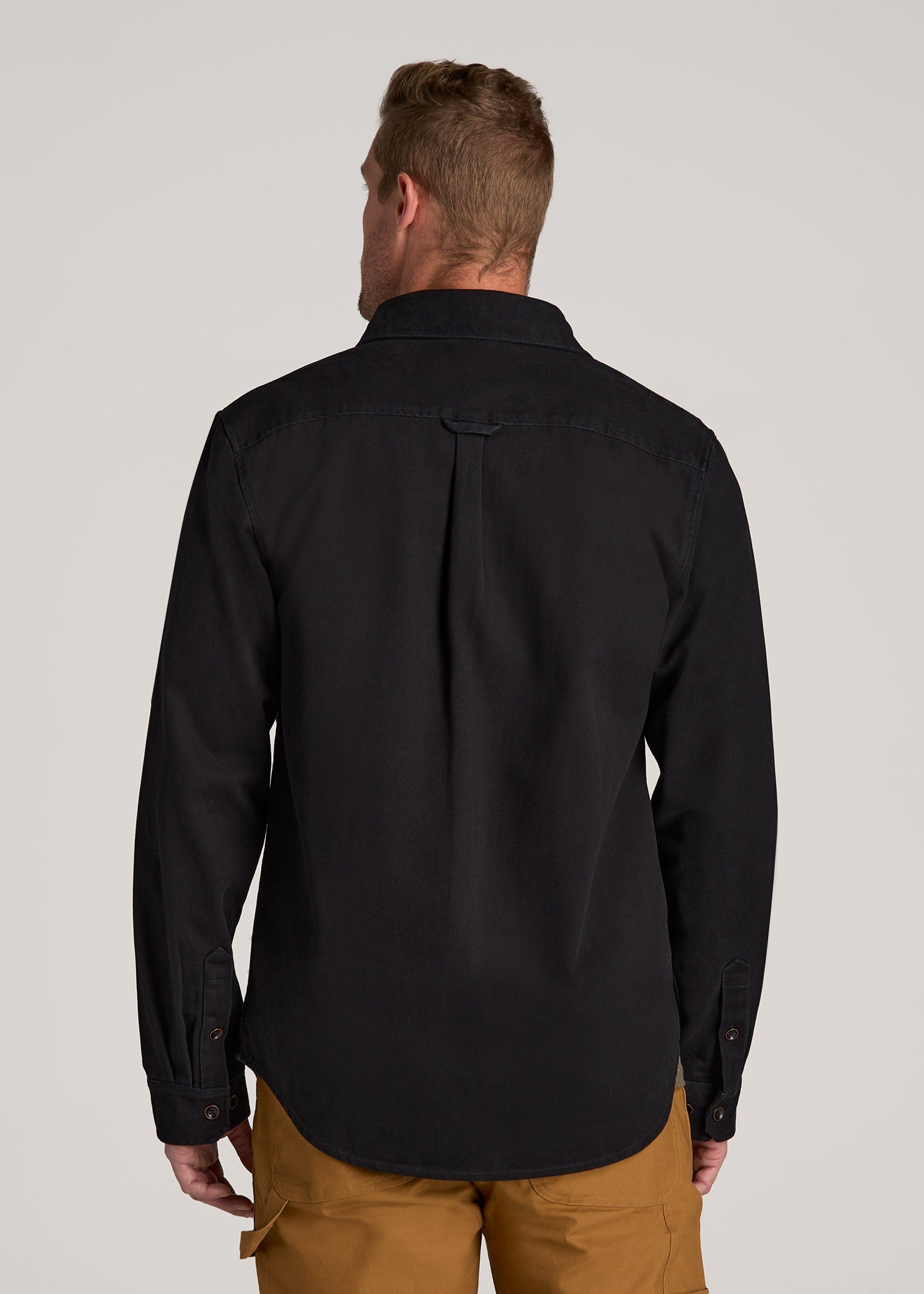 LJ&S Heavyweight Cotton Twill Overshirt for Tall Men in Vintage Black