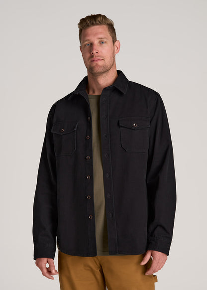 LJ&S Heavyweight Cotton Twill Overshirt for Tall Men in Vintage Black