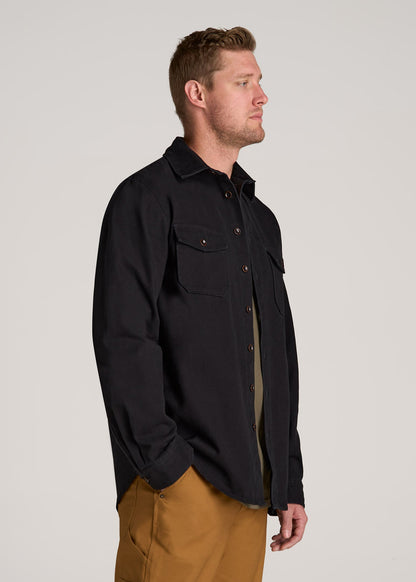 LJ&S Heavyweight Cotton Twill Overshirt for Tall Men in Vintage Black