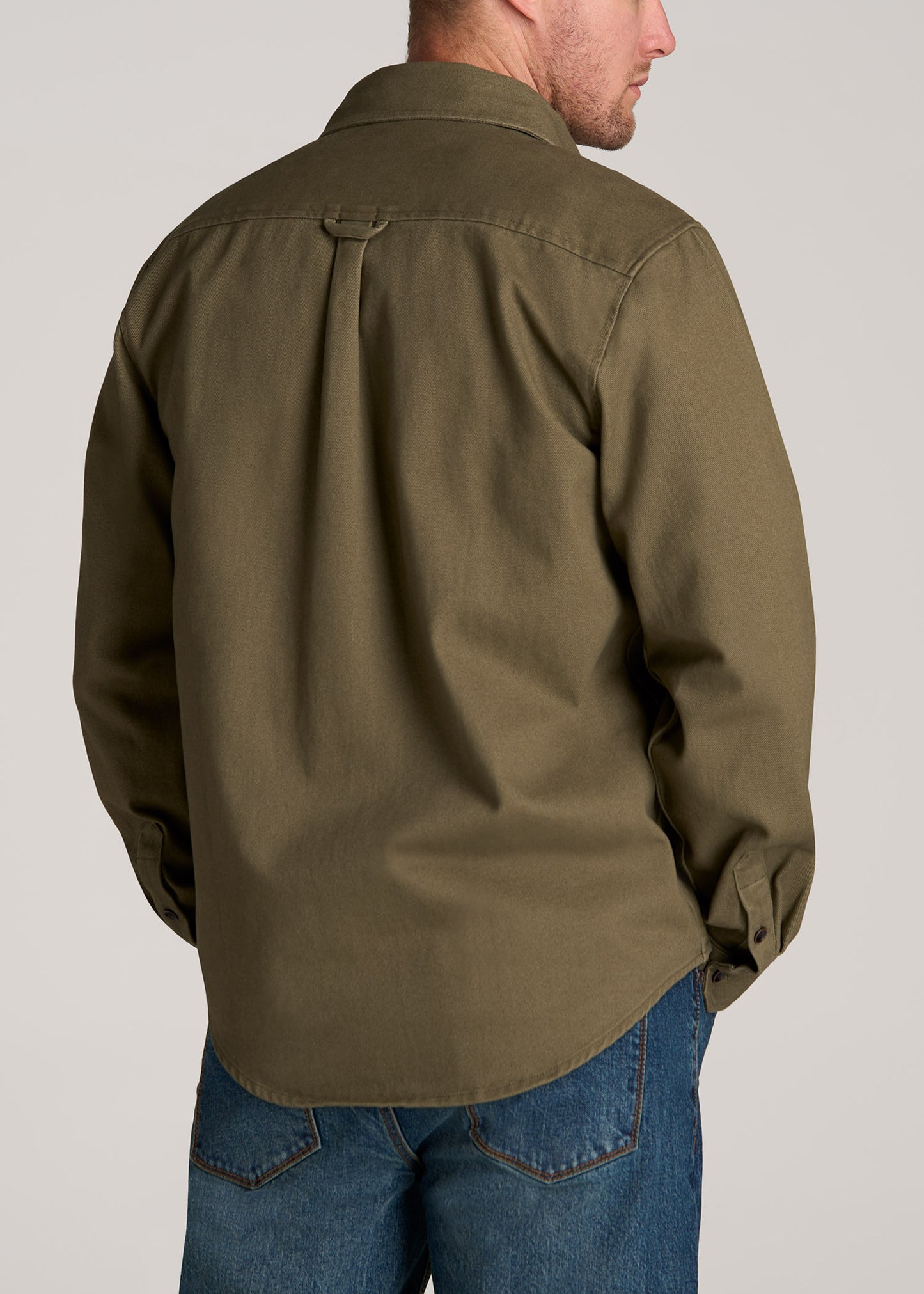LJ&S Heavyweight Cotton Twill Overshirt for Tall Men in Vintage Moss Green