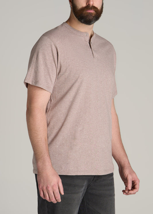 LJ&S REGULAR-FIT Jersey Henley Tee for Tall Men in Heathered Taupe