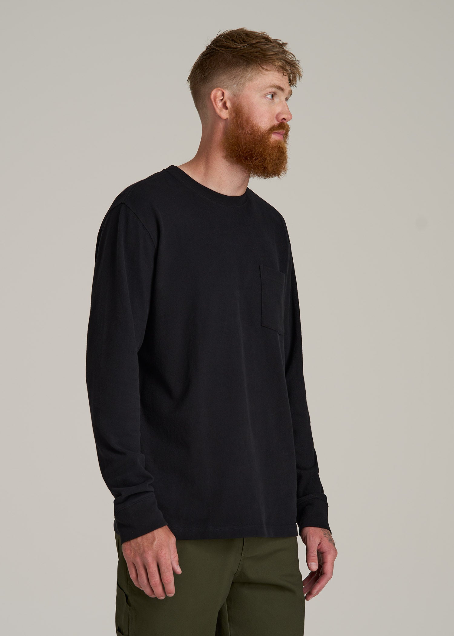 LJ&S Long Sleeve Workwear Pocket Tee for Tall Men in Black