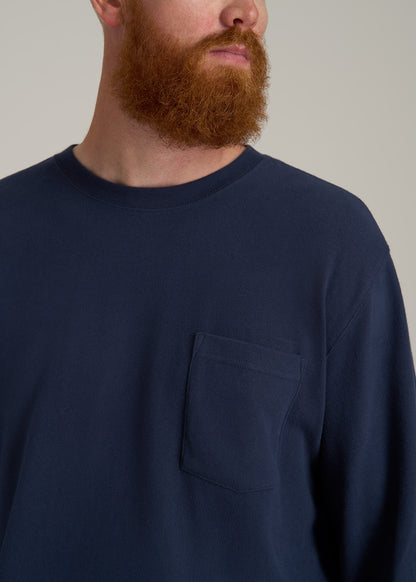 LJ&amp;S Long Sleeve Workwear Pocket Tee for Tall Men in Midnight Navy