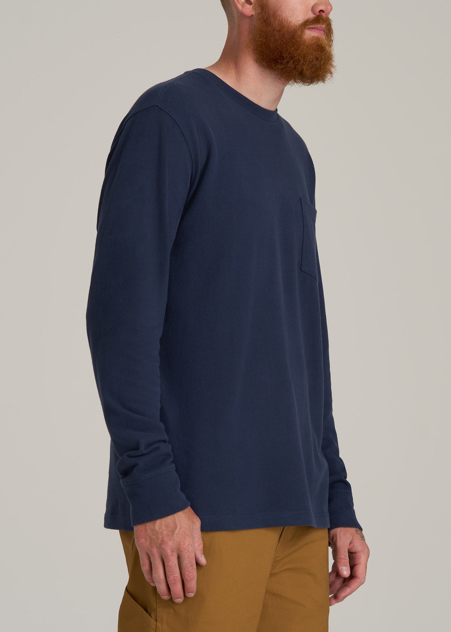 LJ&S Long Sleeve Workwear Pocket Tall Men's Tee in Midnight Navy