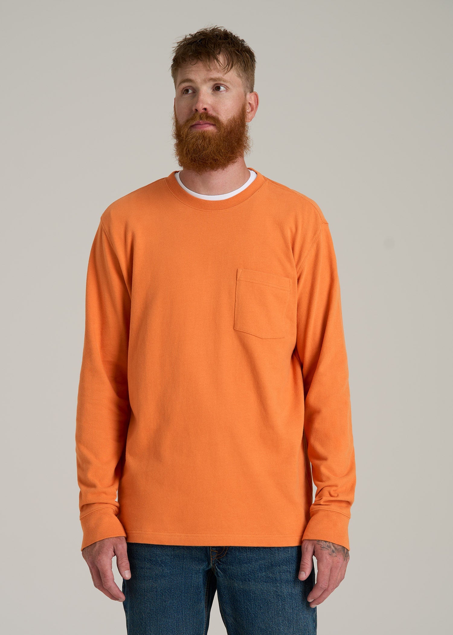 LJ&S Long Sleeve Workwear Pocket Tee for Tall Men in Marmalade