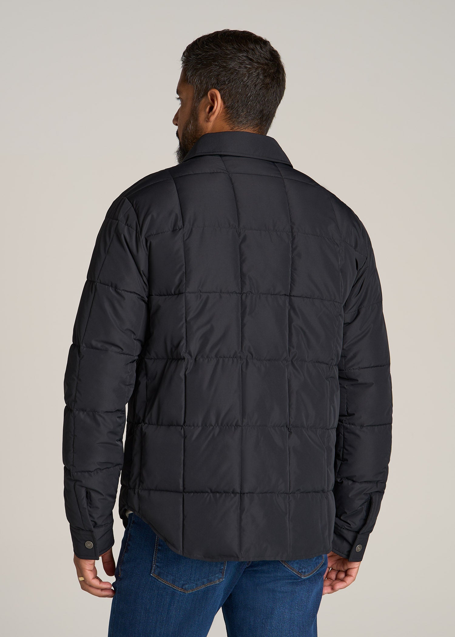 LJ&S Puffer Shirt Jacket for Tall Men in Black
