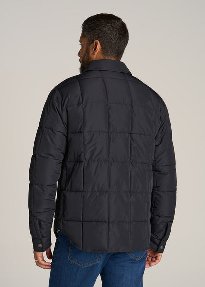 LJ&S Puffer Shirt Jacket for Tall Men in Black