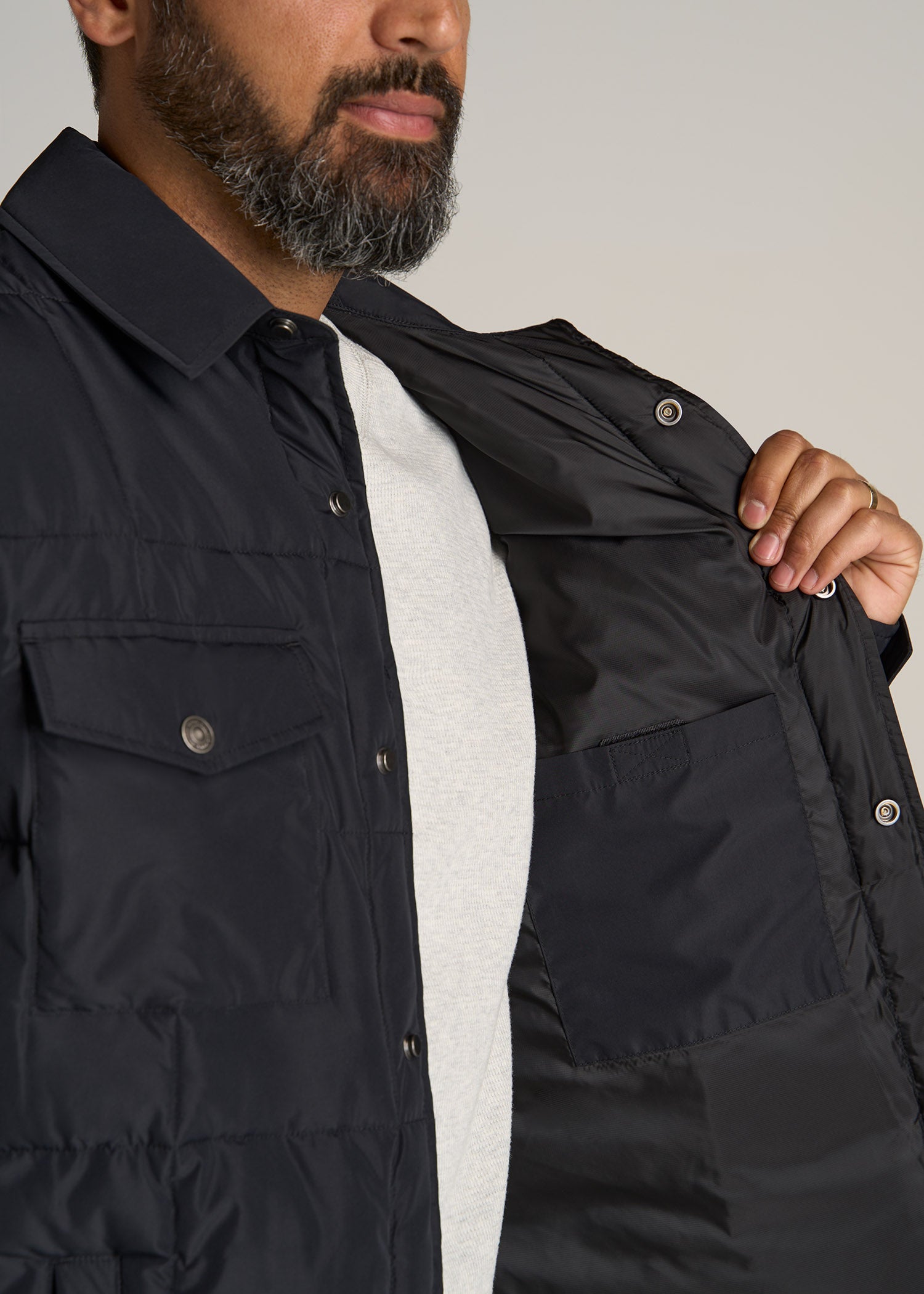 LJ-Puffer-Shirt-Jacket-Black-detail