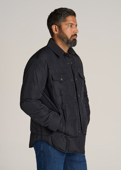 LJ&S Puffer Shirt Jacket for Tall Men in Black