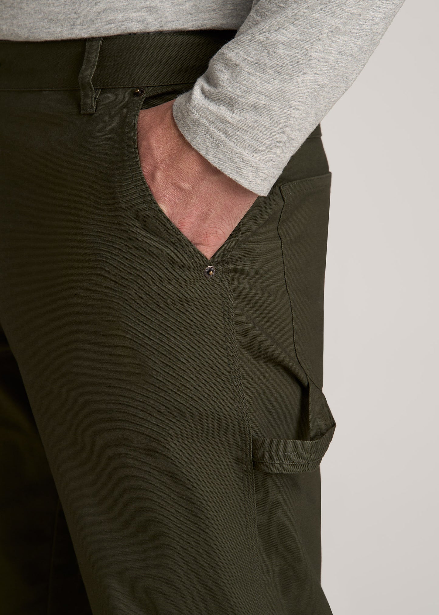 LJ&S Stretch Canvas REGULAR-FIT Carpenter’s Pants for Tall Men in Thyme Green
