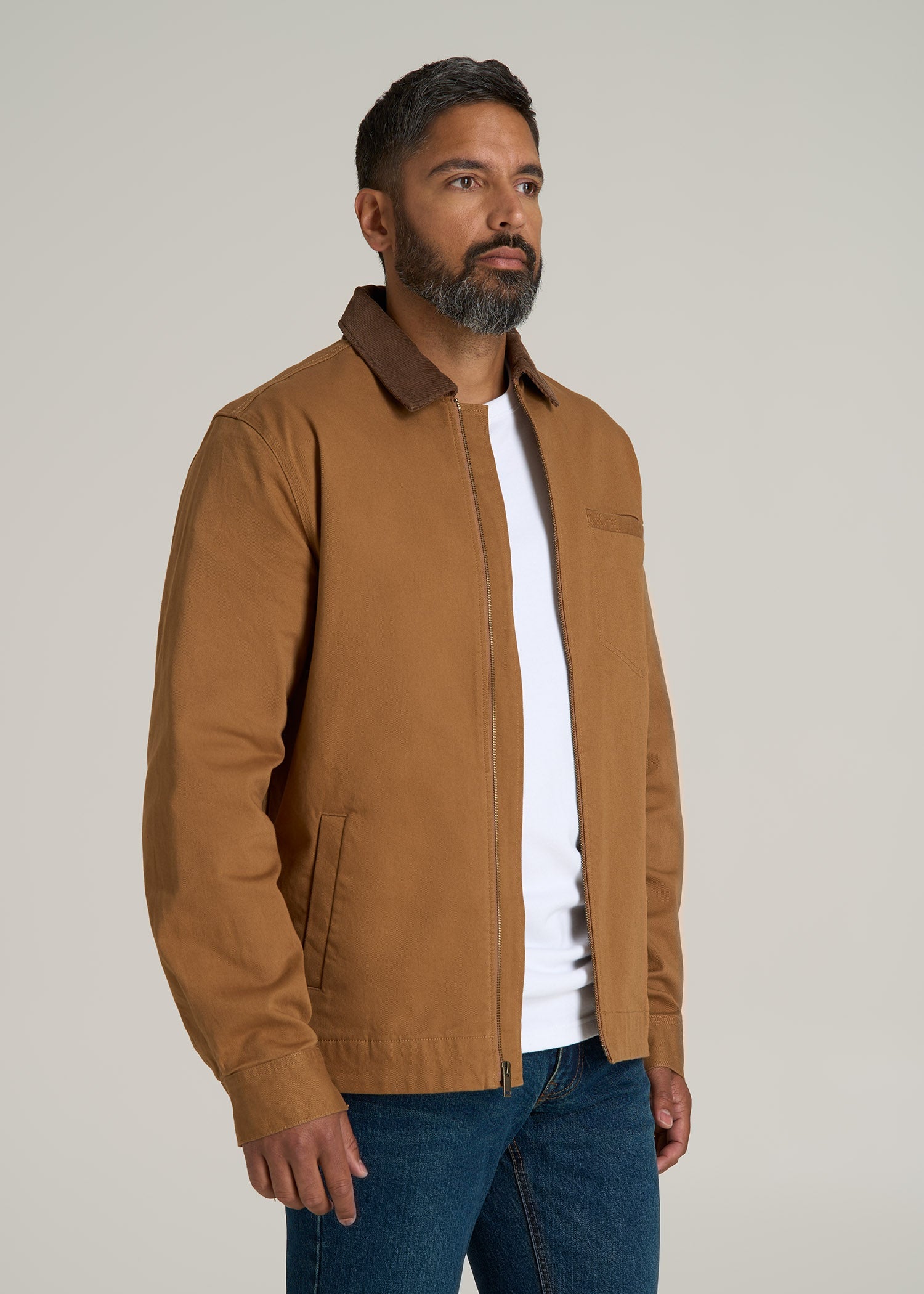 LJ&S Twill Shop Jacket for Tall Men in Dusty Brown