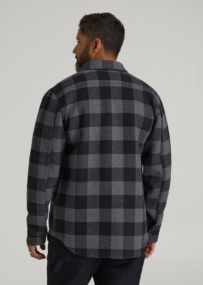 LJ&S Wool Blend Shirt Jacket for Tall Men in Black and Grey Check