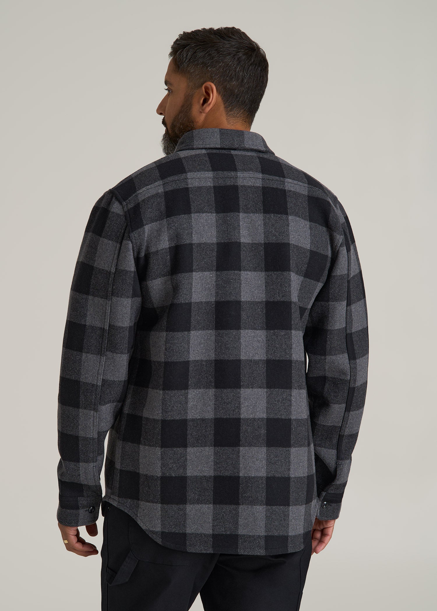 LJ&S Wool Blend Shirt Jacket for Tall Men in Black and Grey Check