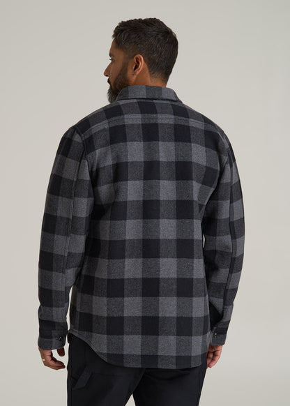 LJ&S Wool Blend Shirt Jacket for Tall Men in Black and Grey Check