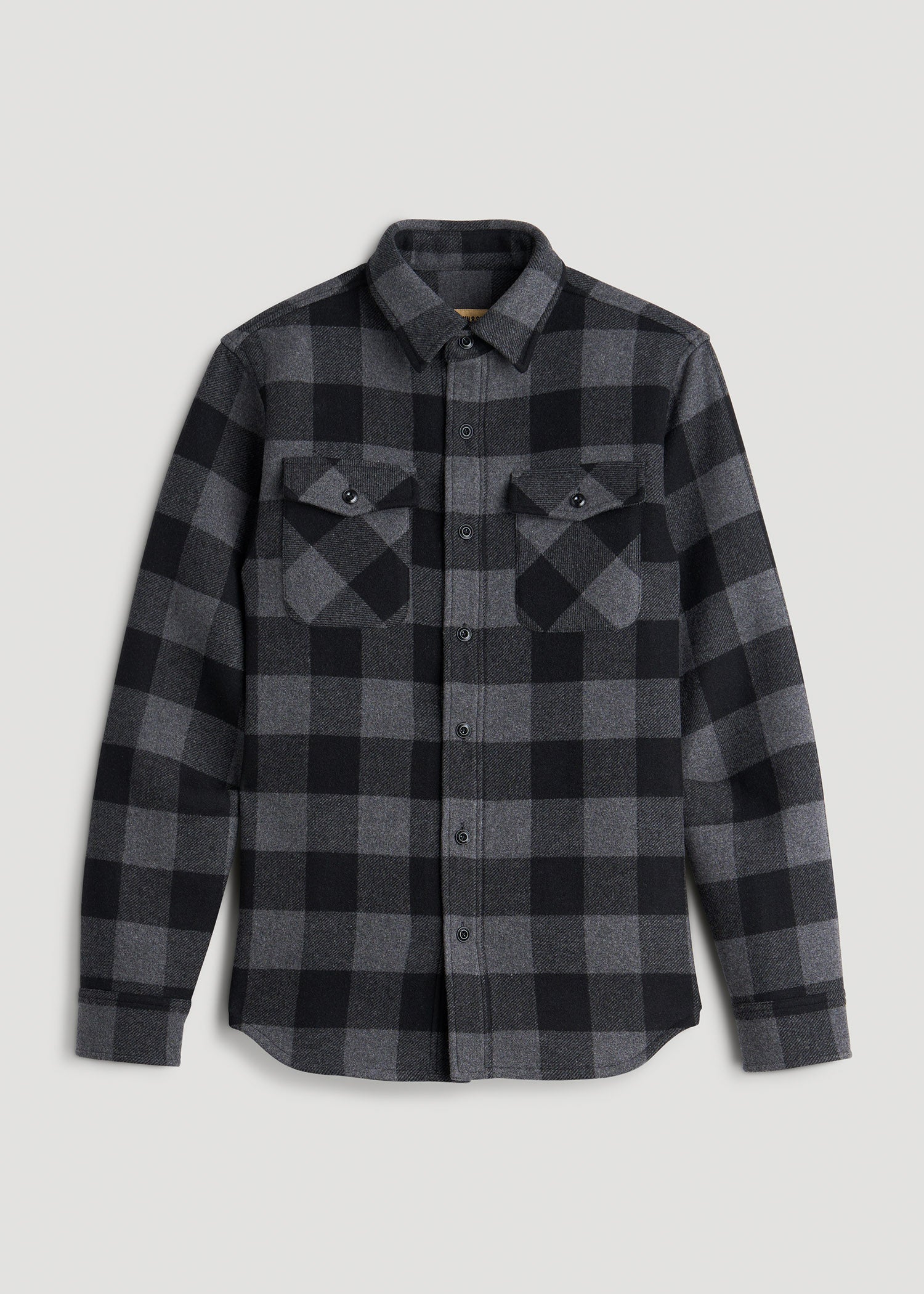 LJ&S Wool Blend Shirt Jacket for Tall Men in Black and Grey Check