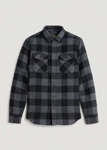 LJ&S Wool Blend Shirt Jacket for Tall Men in Black and Grey Check