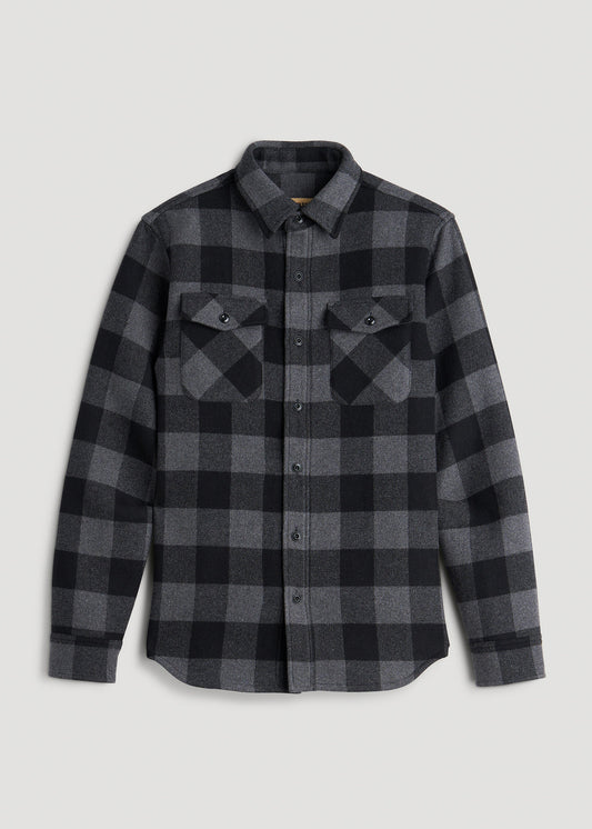 LJ&S Wool Blend Tall Men's Shirt Jacket in Black and Grey Check