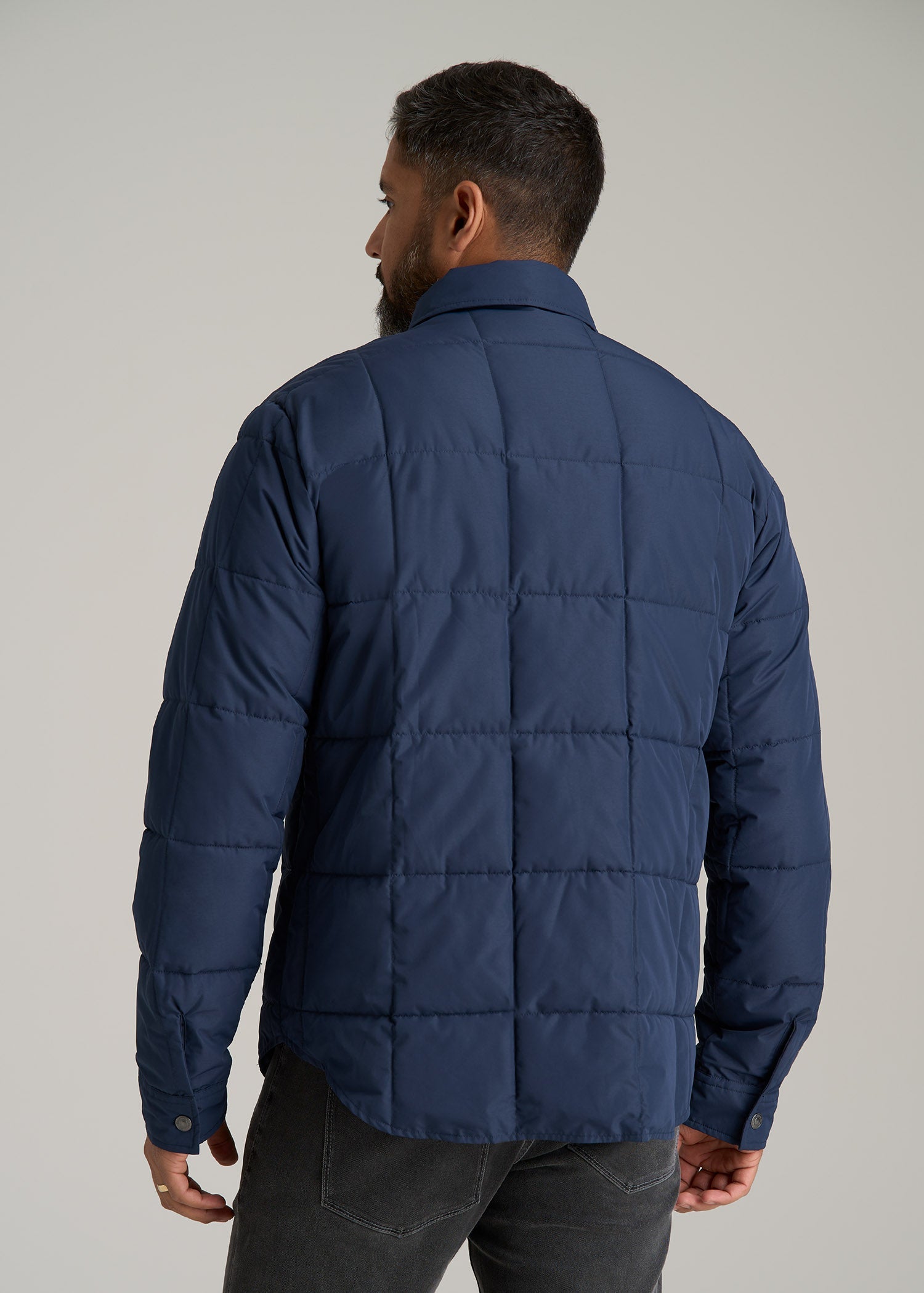 LJ&S Puffer Shirt Jacket for Tall Men in Marine Blue