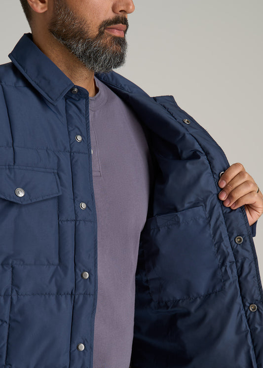 LJ&S Puffer Shirt Jacket for Tall Men in Marine Blue