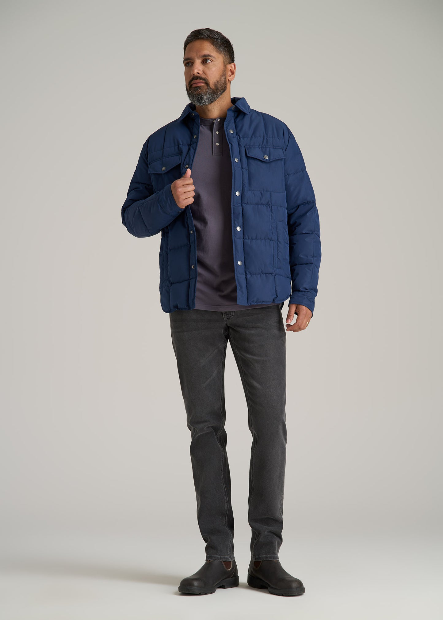 LJ&S Puffer Shirt Jacket for Tall Men in Marine Blue