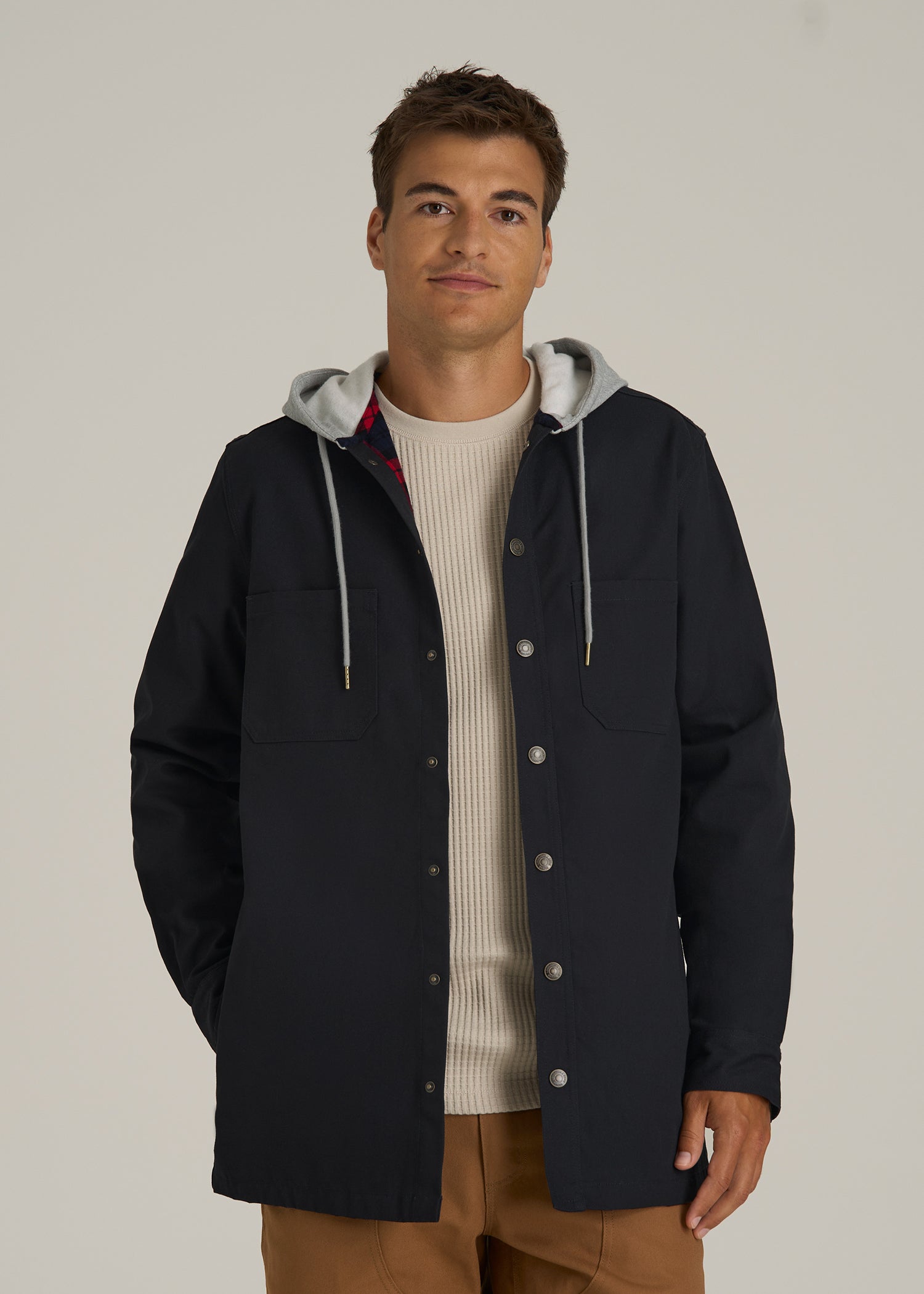LJ&S Flannel-Lined Canvas Shirt Jacket for Tall Men in Black
