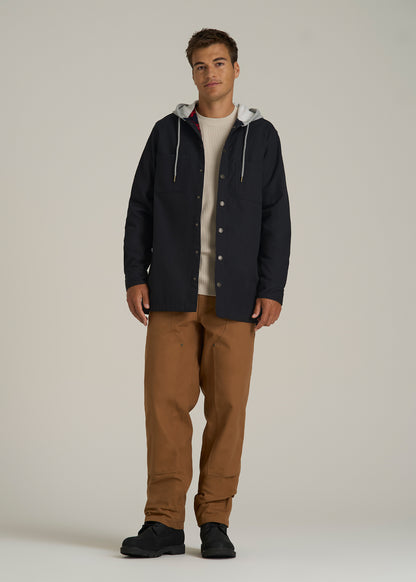 LJ&S Flannel-Lined Canvas Shirt Jacket for Tall Men in Black