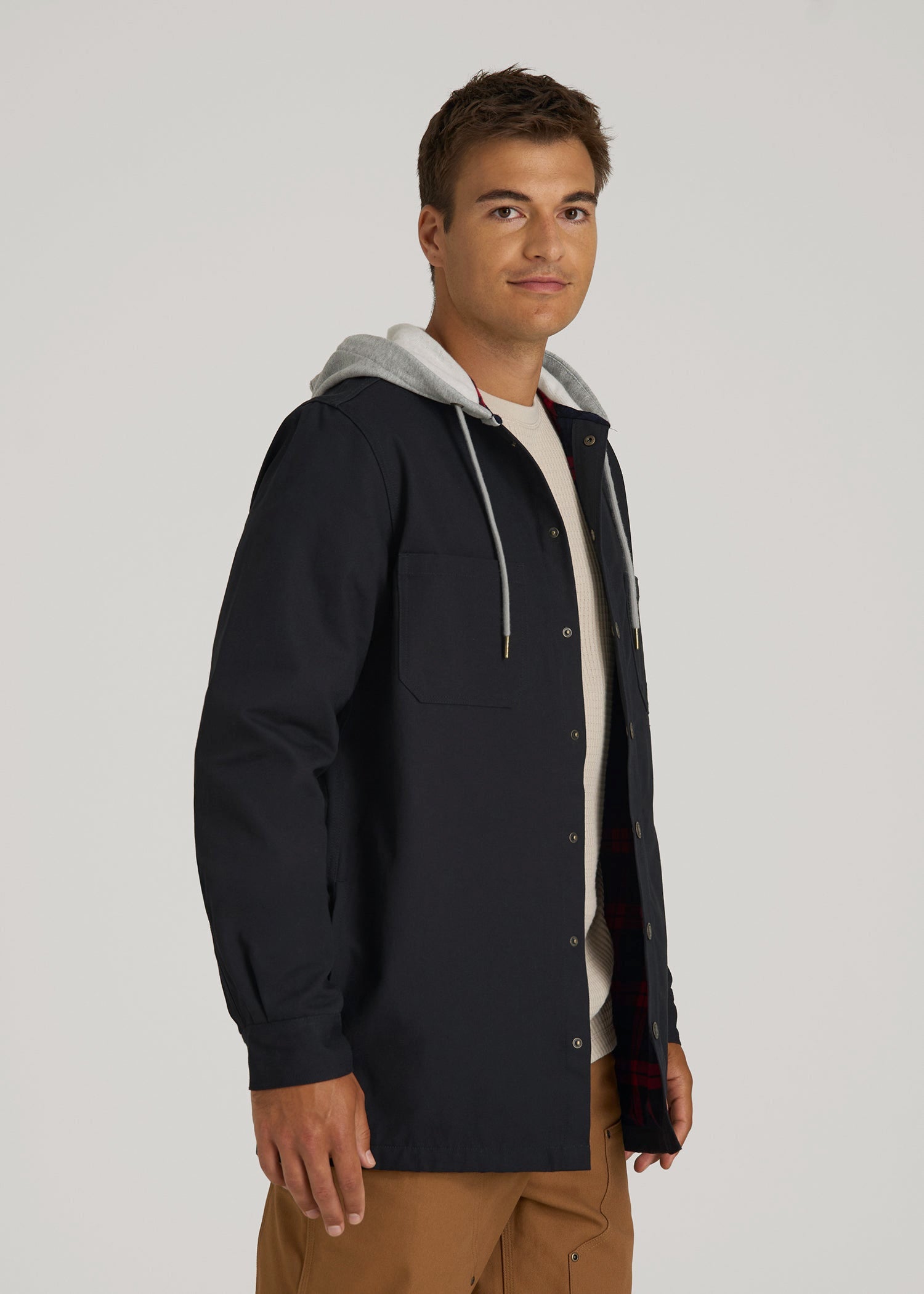 LJ&S Flannel-Lined Canvas Shirt Jacket for Tall Men in Black