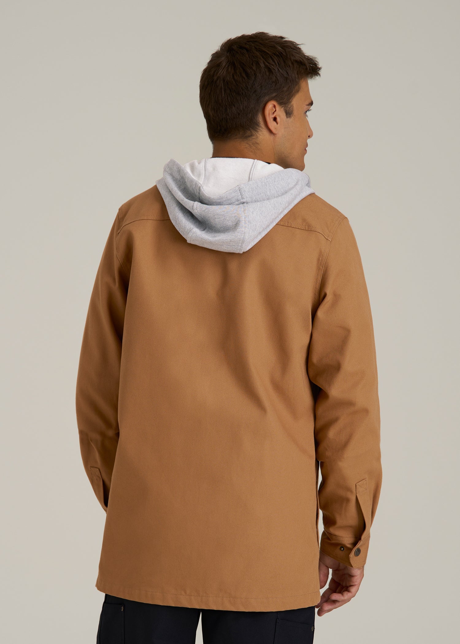 LJ&S Flannel-Lined Canvas Shirt Jacket for Tall Men in Vintage Tan