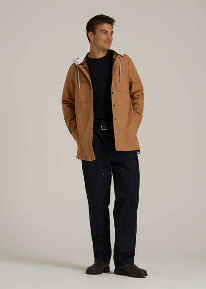LJ&S Flannel-Lined Canvas Shirt Jacket for Tall Men in Vintage Tan