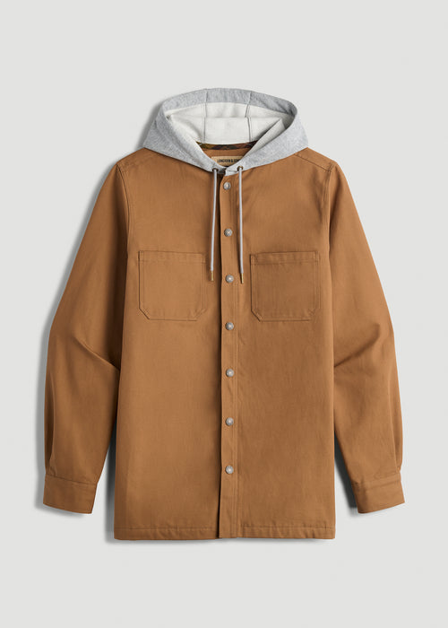 LJ&S Flannel-Lined Canvas Shirt Jacket for Tall Men in Vintage Tan