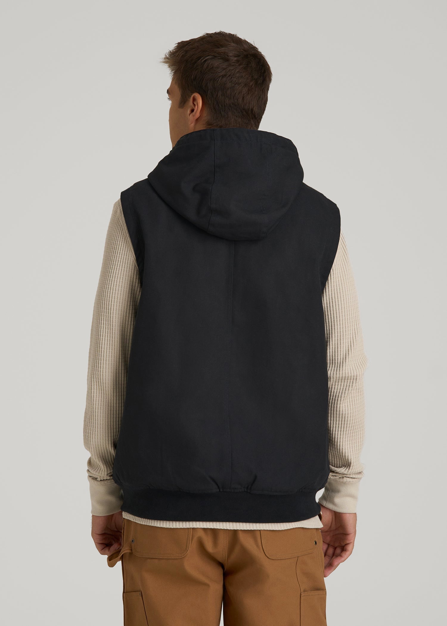 LJ&S Flannel-Lined Canvas Work Vest for Tall Men in Black